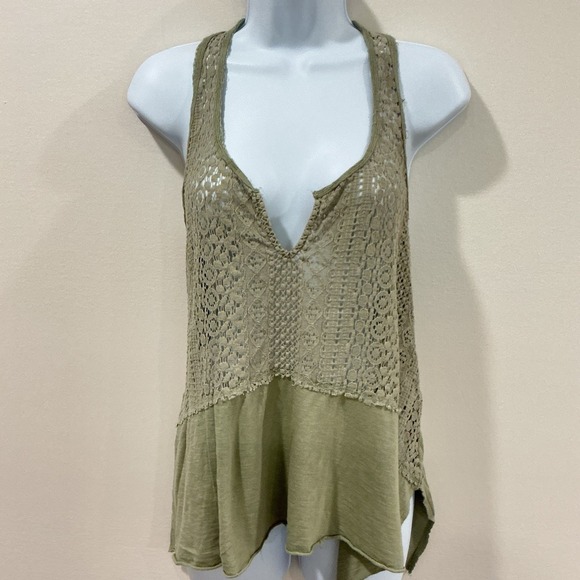 Hollister Tops - Hollister Crochet Lace Tank Top Boho Festival Hippie Olive Green Size Small